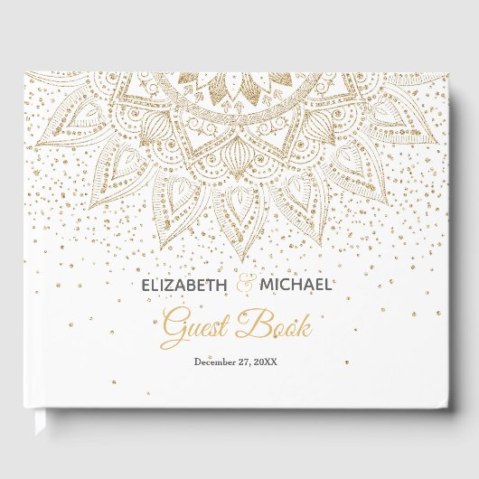 Elegant Gold Mandala Confetti Design Gastenboek (Voorkant)