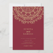Elegant Gold Mandala Dark Red Indian Wedding Kaart (Voorkant)