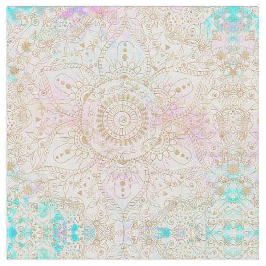 Elegant Gold Mandala en holografisch glitter desig Stof (Close Up)
