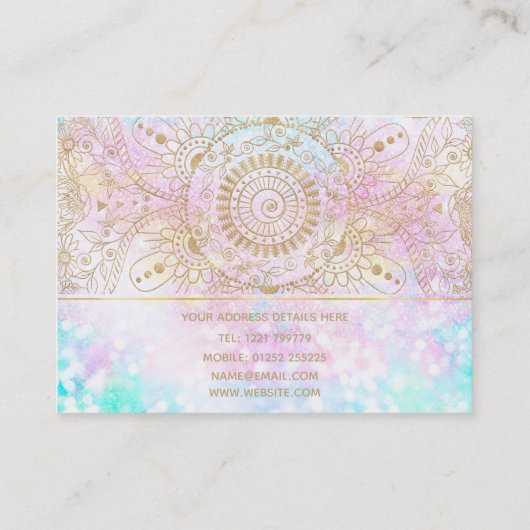 Elegant Gold Mandala en holografisch glitter desig Visitekaartje (Achterkant)