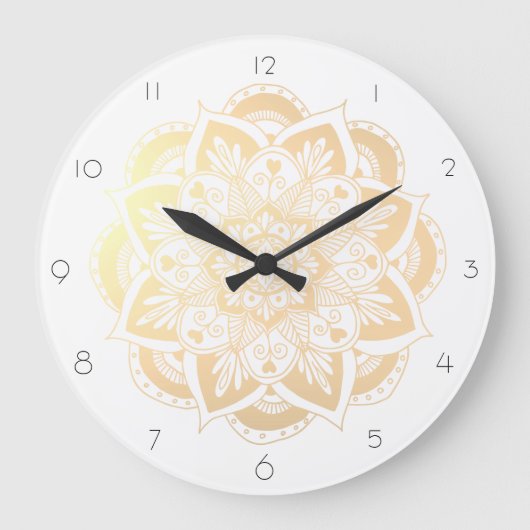 Elegant Gold Mandala Flower Grote Klok (Voorkant)