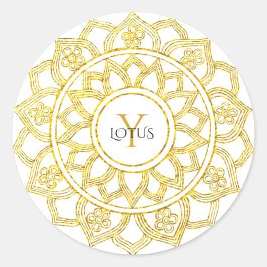 Elegant Gold Mandala Monogram Lotus Floral Ronde Sticker (Voorkant)
