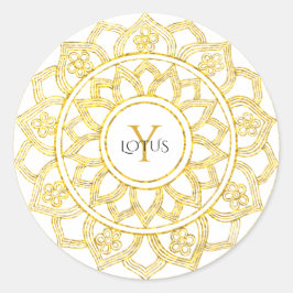 Elegant Gold Mandala Monogram Lotus Floral Ronde Sticker