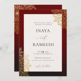 Elegant Gold Mandala Red Indian Wedding Invitation Kaart