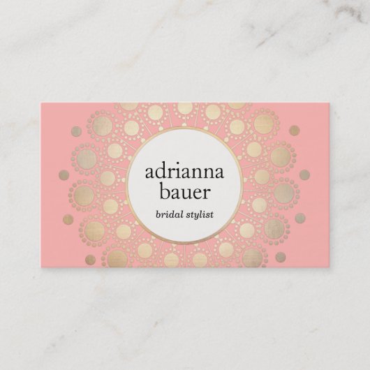 Elegant Gold Mandala Roze Beauty Salon Visitekaartje (Voorkant)