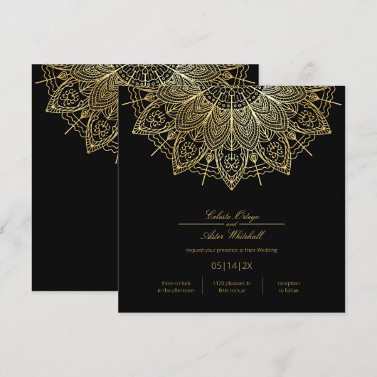 Elegant Gold Mandala Simple Black Wedding Kaart (Voorkant / Achterkant)