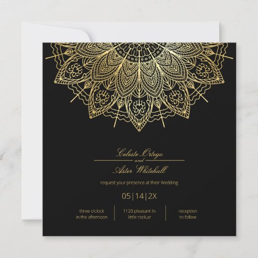 Elegant Gold Mandala Simple Black Wedding Kaart (Voorkant)