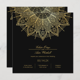 Elegant Gold Mandala Simple Black Wedding Kaart