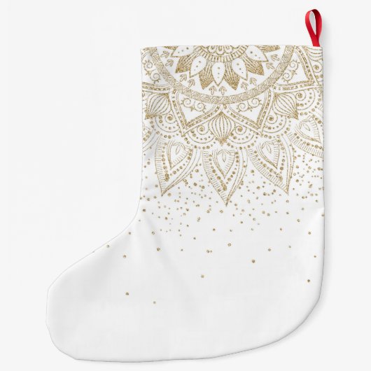 Elegant Gold Mandala Stippen Design Grote Kerstsok (Achterkant)