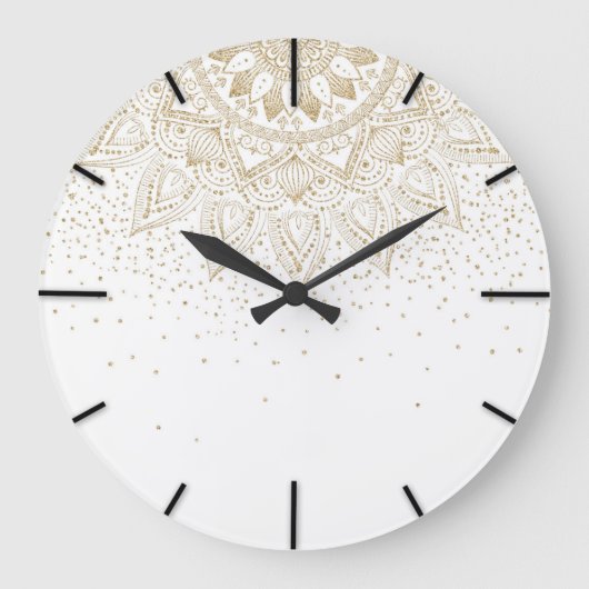 Elegant Gold Mandala Stippen Design Grote Klok (Voorkant)