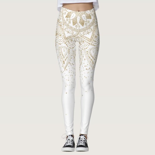 Elegant Gold Mandala Stippen Design Leggings (Voorkant)