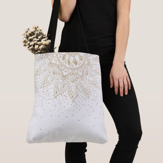 Elegant Gold Mandala Stippen Design Tote Bag (Dichtbij)