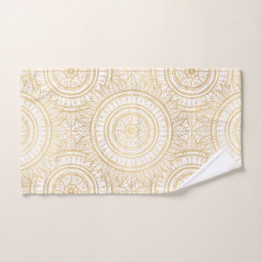 Elegant Gold Mandala Sunflower White Pattern Bad Handdoek (Handdoek)