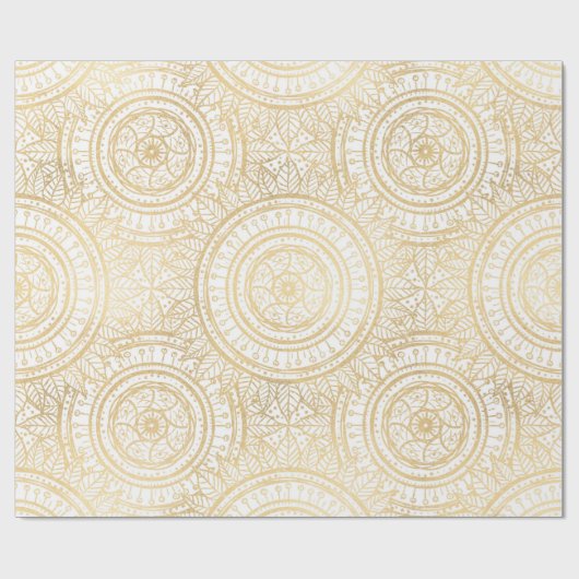 Elegant Gold Mandala Sunflower White Pattern Cadeaupapier (Vlak)