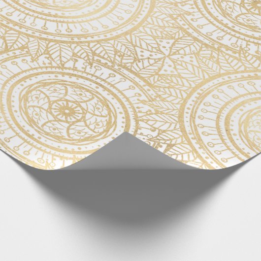 Elegant Gold Mandala Sunflower White Pattern Cadeaupapier (Hoek)