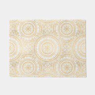 Elegant Gold Mandala Sunflower White Pattern Deurmat
