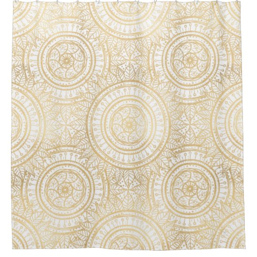 Elegant Gold Mandala Sunflower White Pattern Douchegordijn (Voorkant)