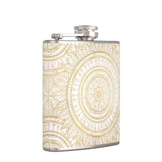 Elegant Gold Mandala Sunflower White Pattern Heupfles (Rechts)