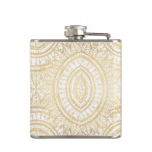 Elegant Gold Mandala Sunflower White Pattern Heupfles (Achterkant)