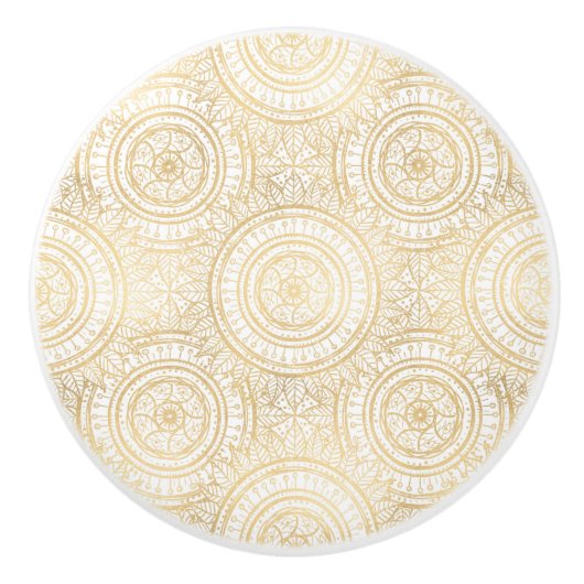 Elegant Gold Mandala Sunflower White Pattern Keramische Knop (Voorkant)