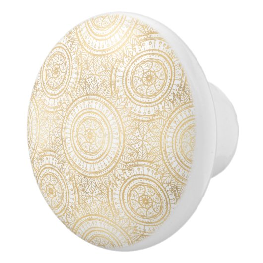 Elegant Gold Mandala Sunflower White Pattern Keramische Knop (Rechts)