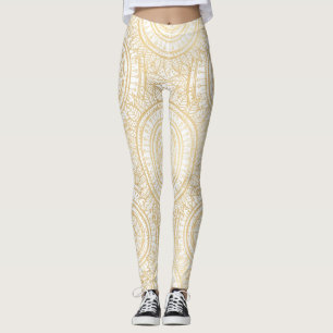 Elegant Gold Mandala Sunflower White Pattern Leggings