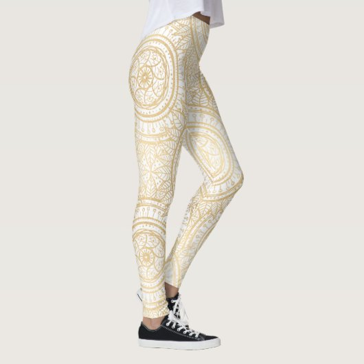 Elegant Gold Mandala Sunflower White Pattern Leggings (Rechts)