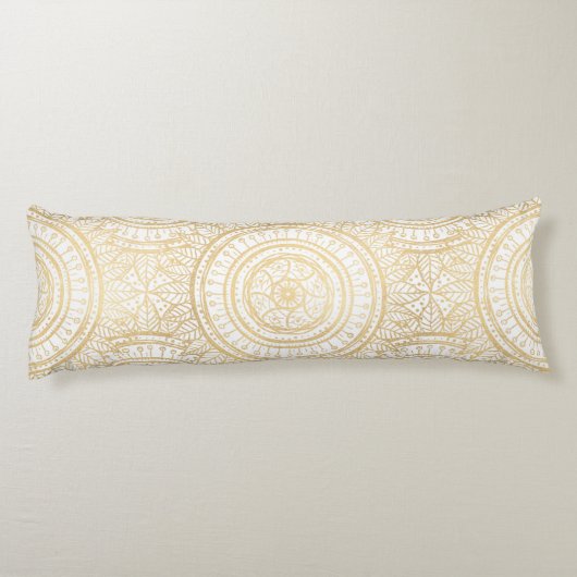 Elegant Gold Mandala Sunflower White Pattern Lichaamskussen (Achterkant)