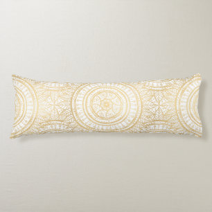 Elegant Gold Mandala Sunflower White Pattern Lichaamskussen