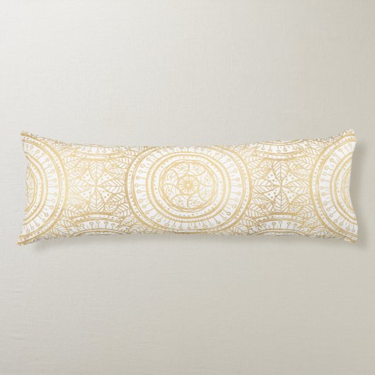 Elegant Gold Mandala Sunflower White Pattern Lichaamskussen (Voorkant)