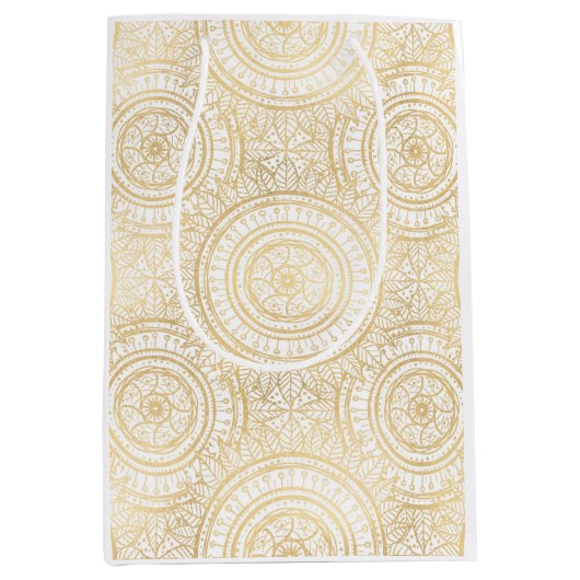 Elegant Gold Mandala Sunflower White Pattern Medium Cadeauzakje (Voorkant)