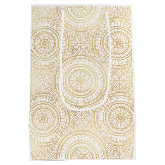 Elegant Gold Mandala Sunflower White Pattern Medium Cadeauzakje (Achterkant)
