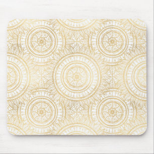Elegant Gold Mandala Sunflower White Pattern Muismat