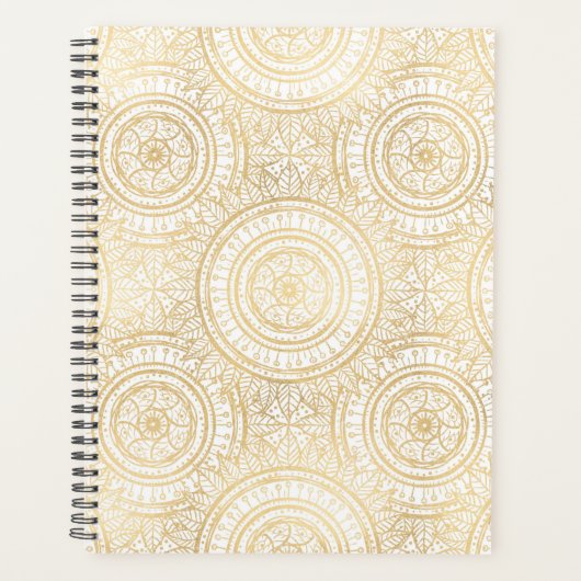 Elegant Gold Mandala Sunflower White Pattern Planner (Voorkant)