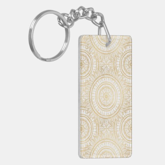 Elegant Gold Mandala Sunflower White Pattern Sleutelhanger (Voorkant Links)