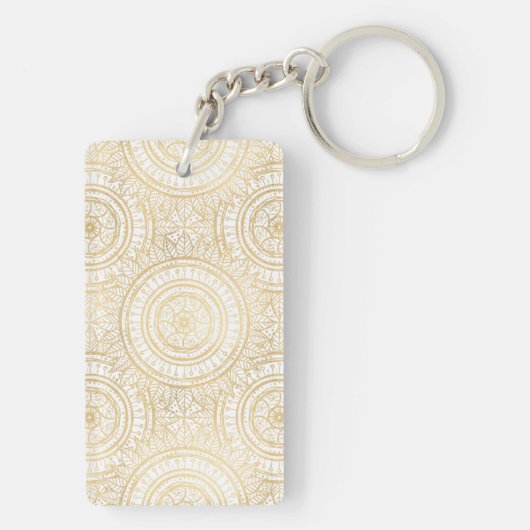 Elegant Gold Mandala Sunflower White Pattern Sleutelhanger (achterkant)