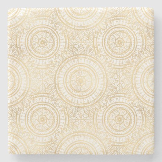 Elegant Gold Mandala Sunflower White Pattern Stenen Onderzetter (Voorkant)