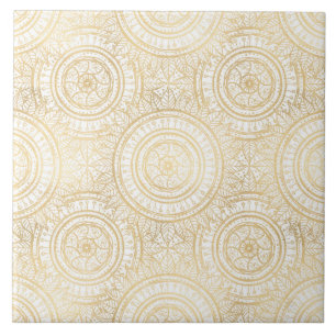 Elegant Gold Mandala Sunflower White Pattern Tegeltje