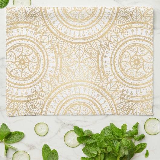 Elegant Gold Mandala Sunflower White Pattern Theedoek (Gevouwen)