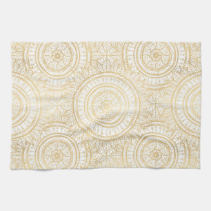 Elegant Gold Mandala Sunflower White Pattern Theedoek