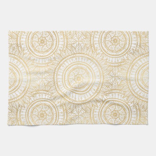 Elegant Gold Mandala Sunflower White Pattern Theedoek (Horizontaal)