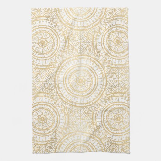 Elegant Gold Mandala Sunflower White Pattern Theedoek (Verticaal)