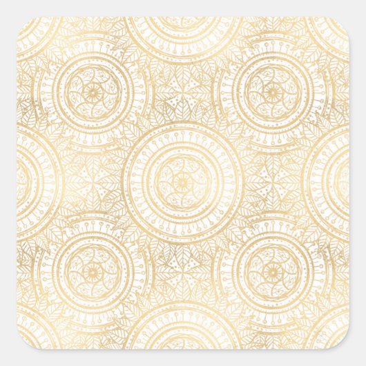 Elegant Gold Mandala Sunflower White Pattern Vierkante Sticker (Voorkant)