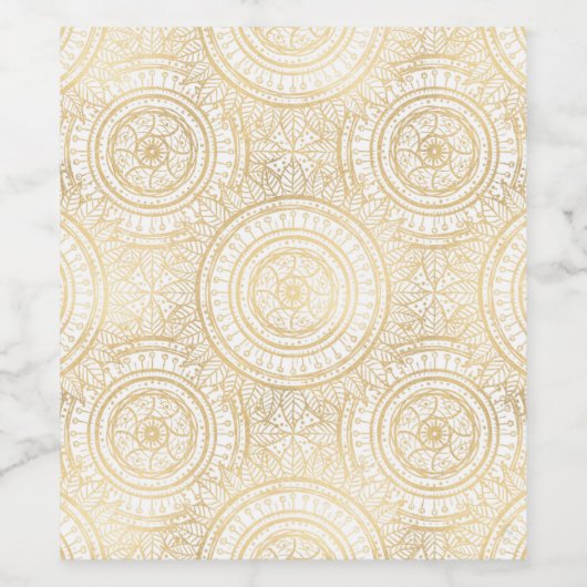 Elegant Gold Mandala Sunflower White Pattern Wijn Etiket (Enkel label)