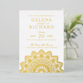 Elegant Gold Mandala Wedding Folie Folie Uitnodiging (Staand Voorkant)