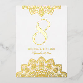 Elegant Gold Mandala Wedding Table Number Folie Uitnodiging
