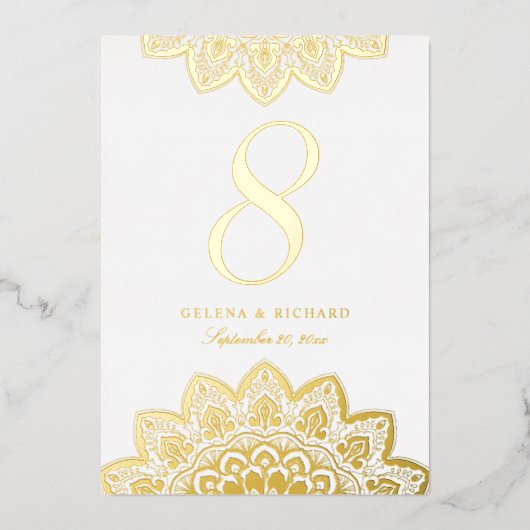 Elegant Gold Mandala Wedding Table Number Folie Uitnodiging (Voorkant)