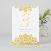 Elegant Gold Mandala Wedding Table Number Folie Uitnodiging (Staand Voorkant)