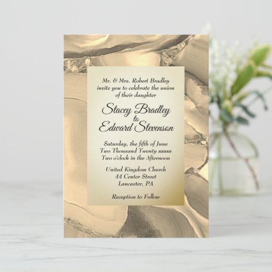Elegant Gold Marble Agate Wedding Invitation Kaart (Staand voorkant)