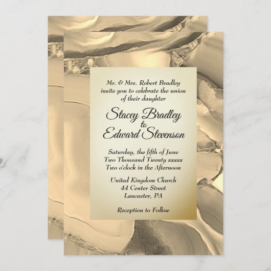 Elegant Gold Marble Agate Wedding Invitation Kaart (Voorkant / Achterkant)